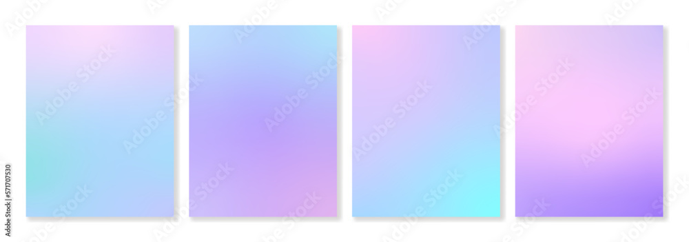 Set of 4 vertical backgrounds in light pastel colors with soft gradient transitions. For covers, wallpapers, branding, social media and other projects. For web and print.