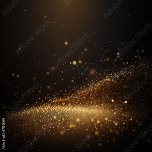 Golden glitter and grainy abstract texture on a black background