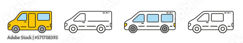 Set Vector icon of minibus. Transport linear style icon.