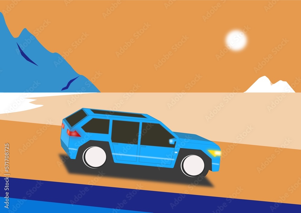 illustration of a blue car, off-road vehicle