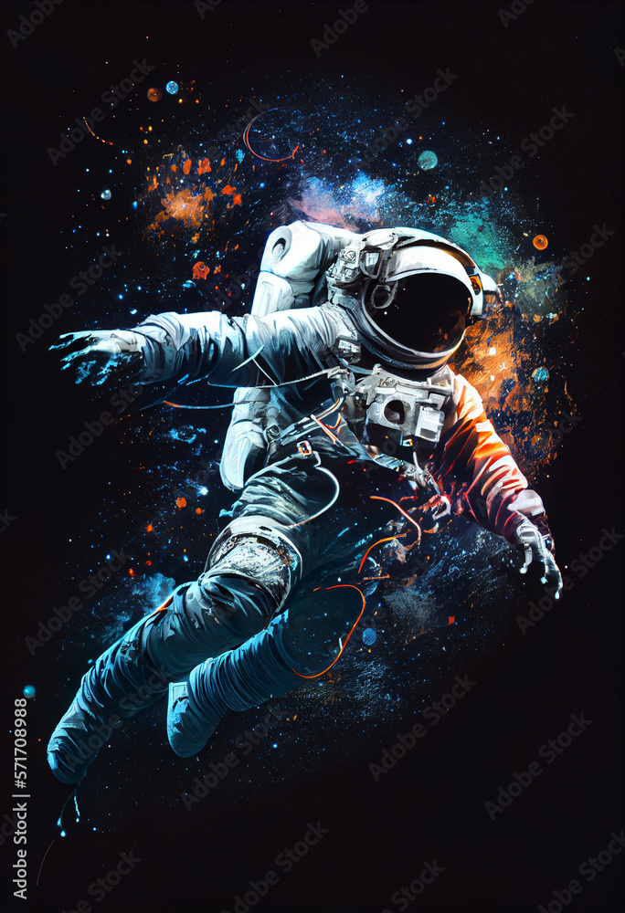 Fototapeta premium Leben im All: Ein Astronaut schwebt durch die Weiten des Weltalls