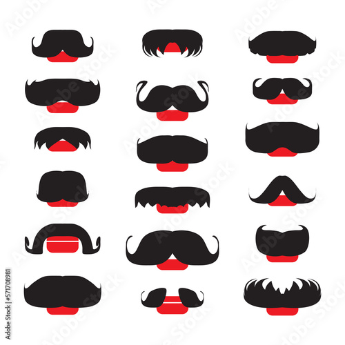Mustache Icon, Dad Whiskers Set, Moustache Outline Isolated, Vintage Man Hairstyle Vector Illustration