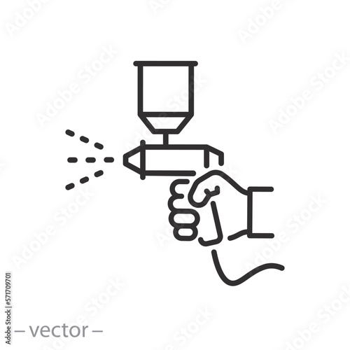 airbrush icon, spray gun for painting, car painting work, line symbol vector illustration