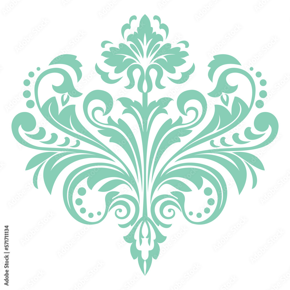 Damask graphic ornament. Floral design element. Green and white vector pattern Damask graphic ornament. Floral design element. Green and white vector pattern