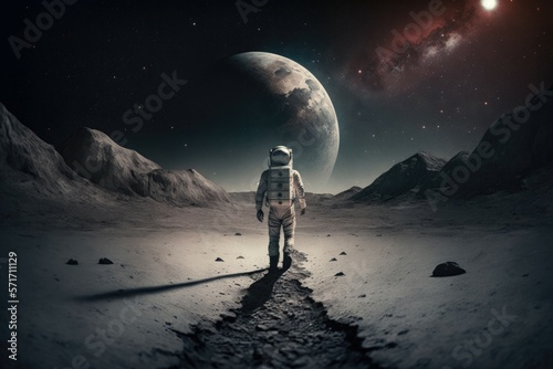 Adventures of a spaceman at moon. Generative AI
