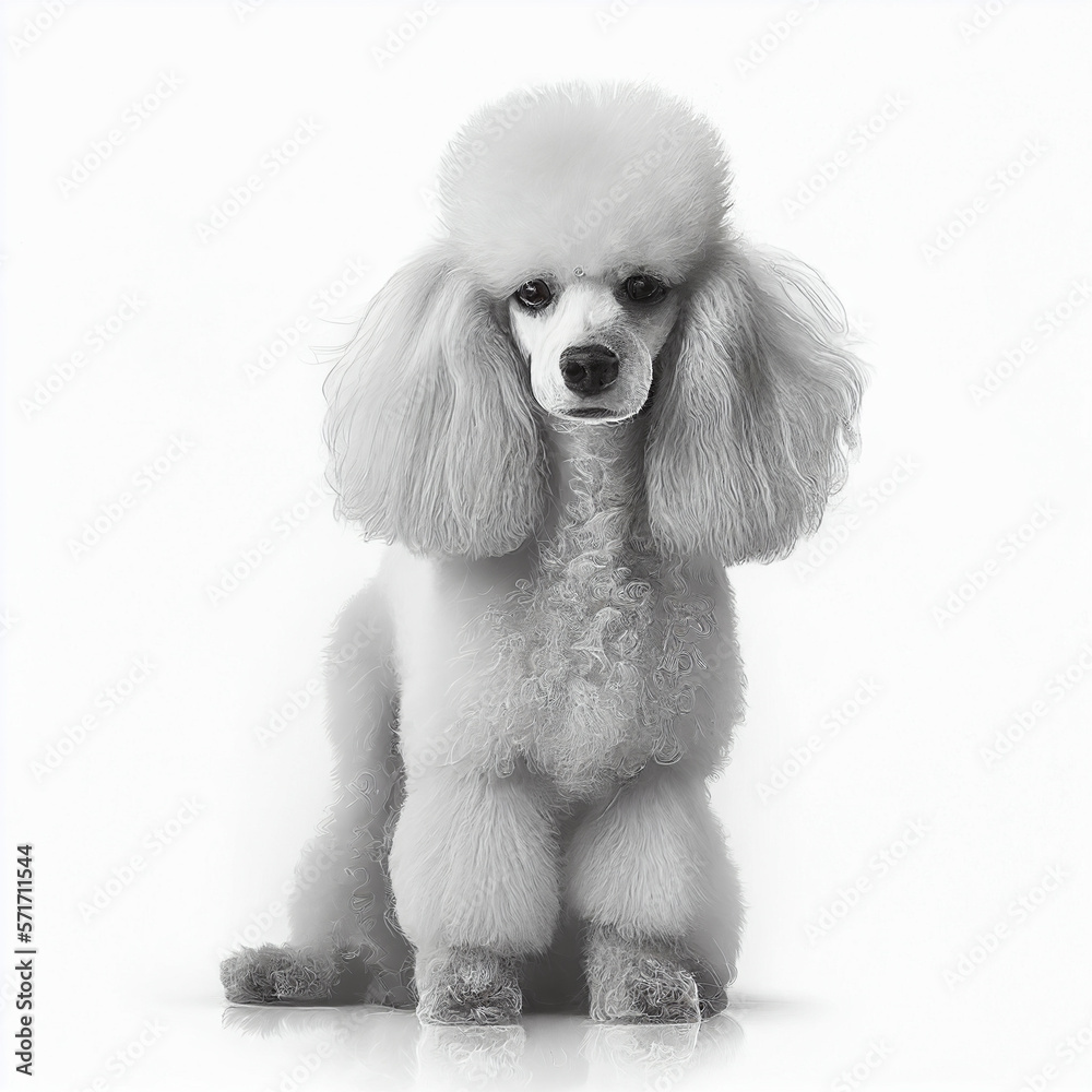 Cute nice white grey dog breed poodle isolated on white close-up, beautiful pet, fluffy curly dog	