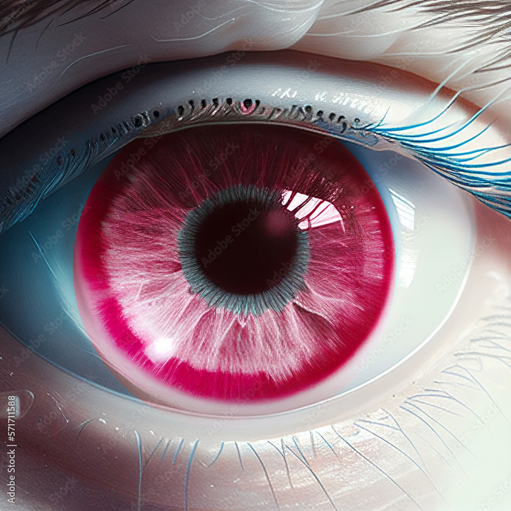 Rouges Head Red eye with white eyelashes of an albino human close-up macro, unusual ...