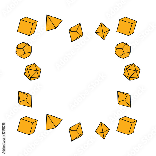 Yellow dice frame in square shape, hand drawn flat