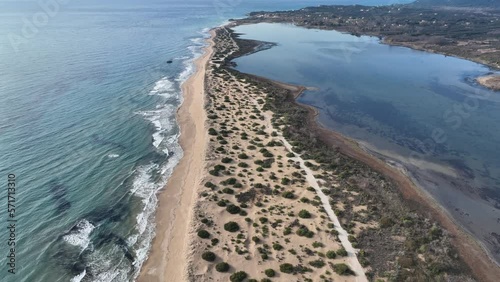 Aerial drone photo of Chalikounas Beach and Lake Korission  on Corfu Island in Greece photo