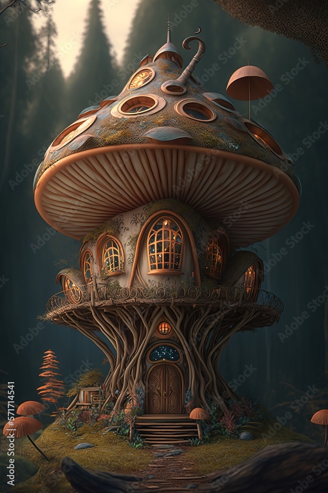 Fantasy house in nature illustration