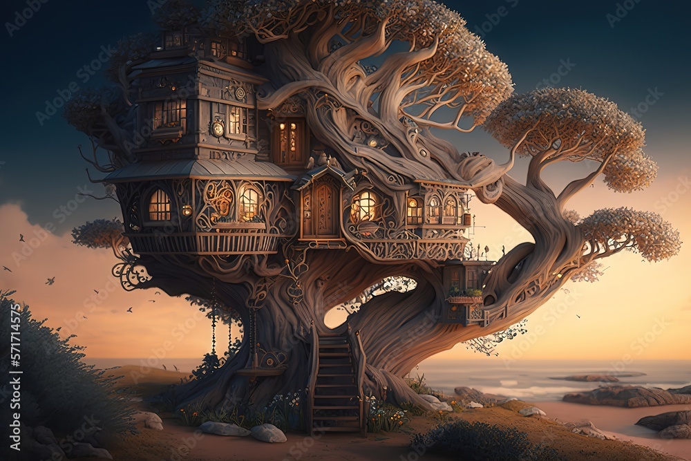 Fantasy house in nature illustration