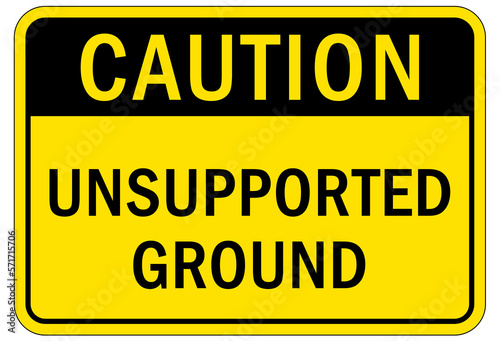 Active mine site warning sign and labels unsupported ground
