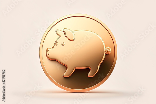 Coin with piggy icon inside. Generative AI