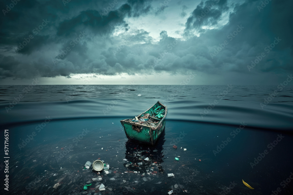 Fototapeta premium Plastic garbage pollution in ocean concept. generative ai 