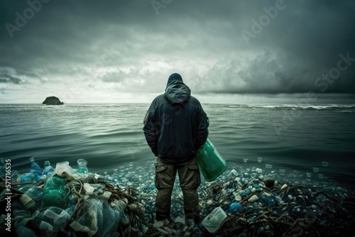 Plastic garbage pollution in ocean concept. generative ai  © kanpisut
