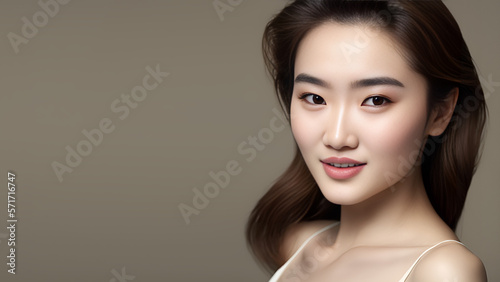 Beautiful asian woman simple background. Generative AI