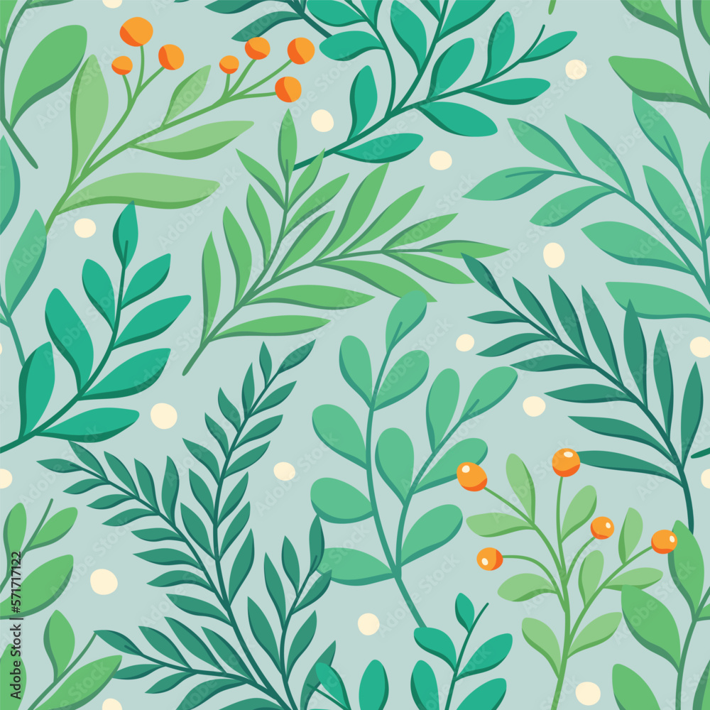 Vector hand drawn leaves seamless pattern. Abstract trendy floral background. Repeatable texture.
