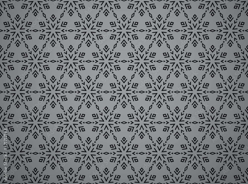 Abstract geometric pattern with lines, snowflakes. A seamless vector background. Gray and black texture. Graphic modern pattern