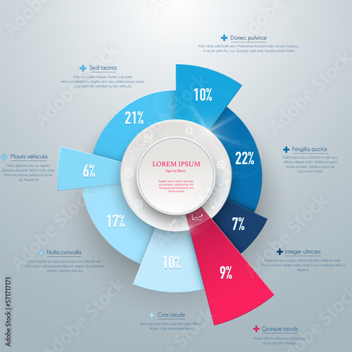 Business pie chart, diagram, graph in blue and red colours, 3D vector illustration for Your documents, reports, visualization, presentations and infographic. 