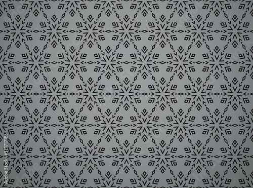 Abstract geometric pattern with lines, snowflakes. A seamless vector background. Gray and black texture. Graphic modern pattern