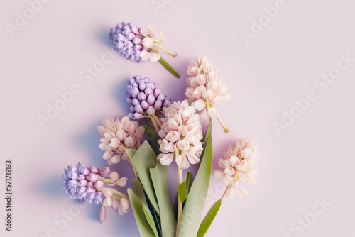 Hyacinth Flower Background - Fragrant hyacinth flowers against a warm beige background - Generative AI technology