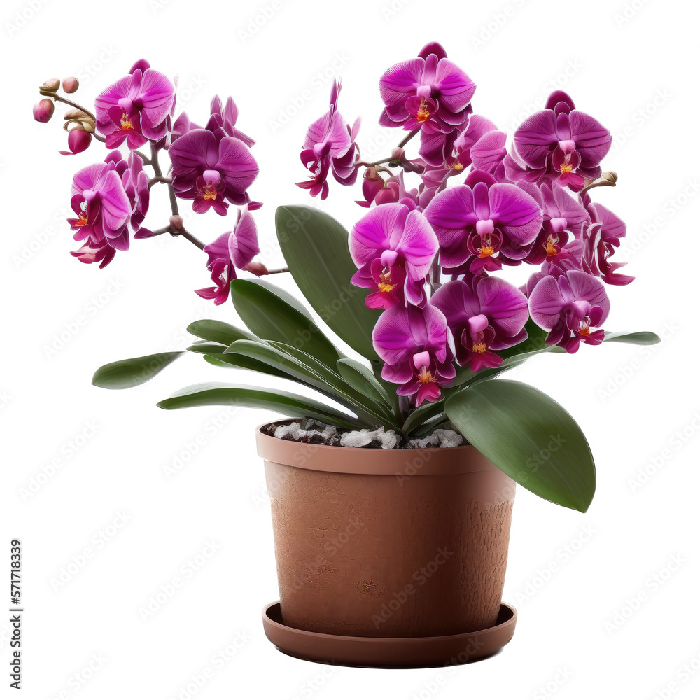 Potted orchid blooming High-Resolution Digital Illustration, Transparent Background, Generative AI