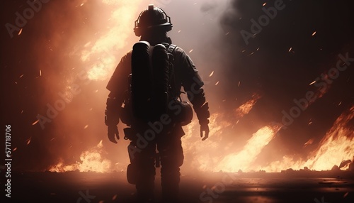 Ai generated epic cinematic shot Firefighters close up silhouette