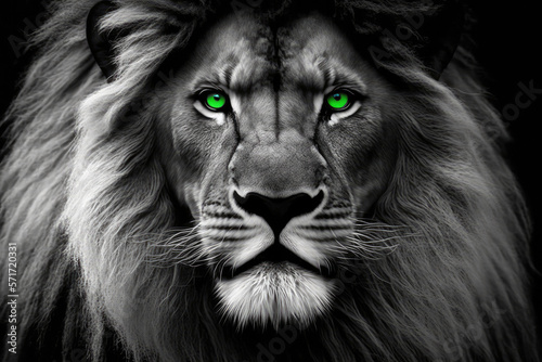 Black and White Lion With Green Eyes made with generative ai
