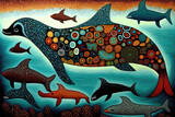 Wild animals in artic ocean great north, illustration