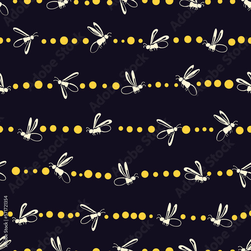 Seamless firefly pattern. Trendy textile, fabric design