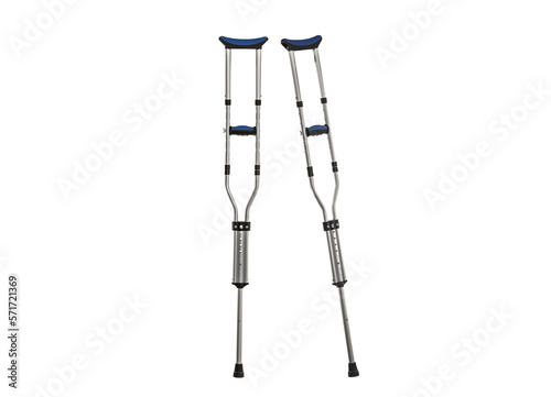 Adjustable metal crutches isolated with cut out background. photo