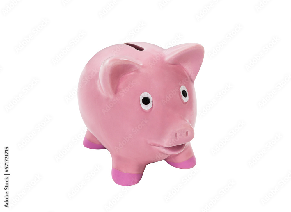 Vintage pink piggy bank isolated with cut out background.