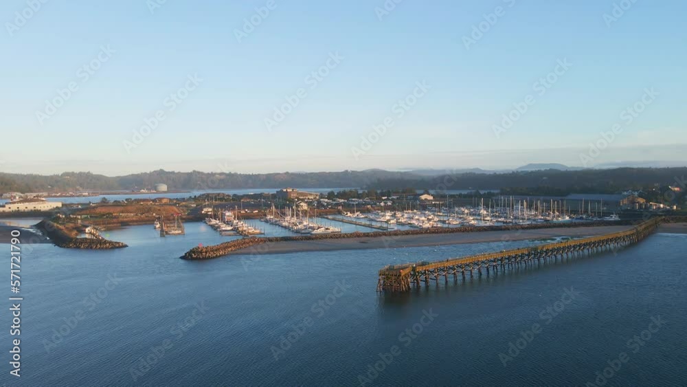 Drone Aerial Video Yaquina Bay Bridge Newport Oregon Coast Landmark Highway 101 08 Slow motion pull back aerial view of Newport Marina, Yaquina Bay Drone Aerial Video Yaquina Bay Bridge Newport Oregon Coast Landmark Highway 101 08 Slow motion pull back aerial view of Newport Marina, Yaquina Bay