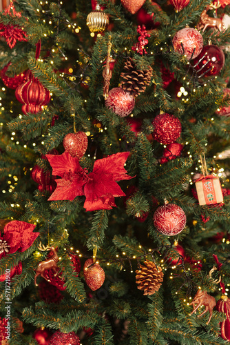Christmas tree decorated with colorful balls 