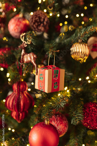 Christmas tree decorated with colorful balls 