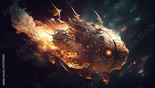 spacecraft drifting through stars deep in space to a lost planet, Satellite Imagery, Beautiful Lighting, VFX, insanely detailed and intricate, hypermaximalist, elegant, ornate, hyp AI Generated