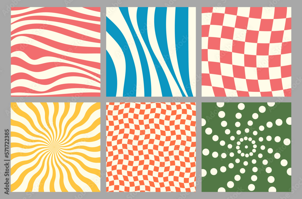Set of retro 70s and 60s psychedelic groovy hippie backgrounds. Vector illustration Set of retro 70s and 60s psychedelic groovy hippie backgrounds. Vector illustration