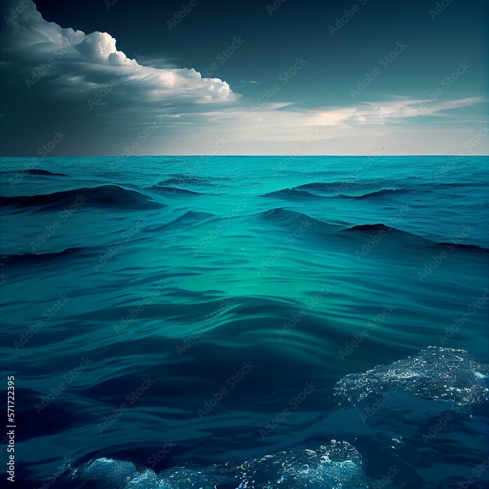 view of the surface of an ocean with waves and the sky with predominant dark colors.