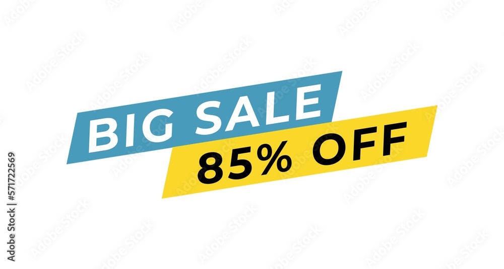 Banner sale discount up to 85 percent off isolated on white background. Suitable for marketing, promotion, business, announcements and advertising.