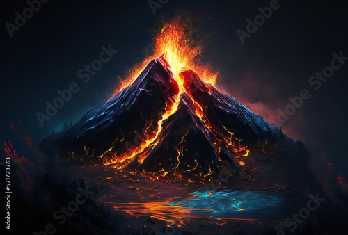 Active volcano eruption,ai generated