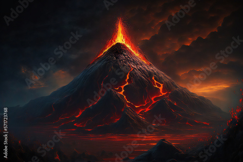 burning volcano in the sky,ai generated