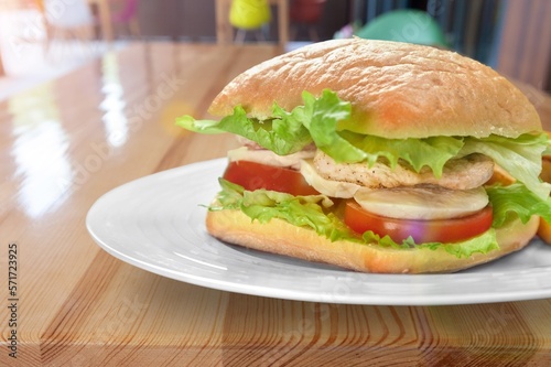 Tasty fresh sandwich with cheese and vegetables