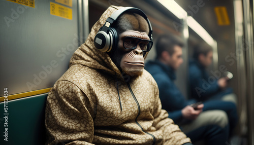 Monkey ape in the subway. sketch art for artist creativity and inspiration. generative AI photo