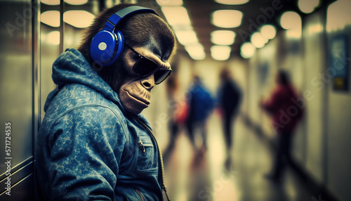 Monkey ape in the subway. sketch art for artist creativity and inspiration. generative AI