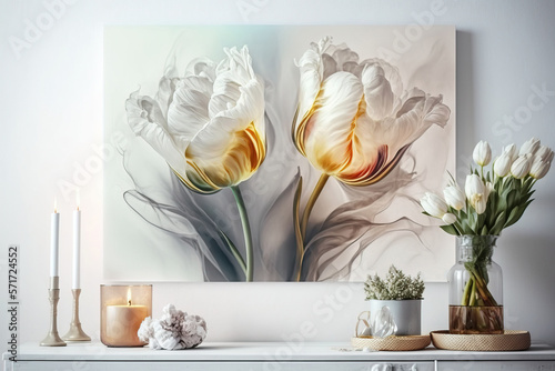 Print op canvas background with tulips