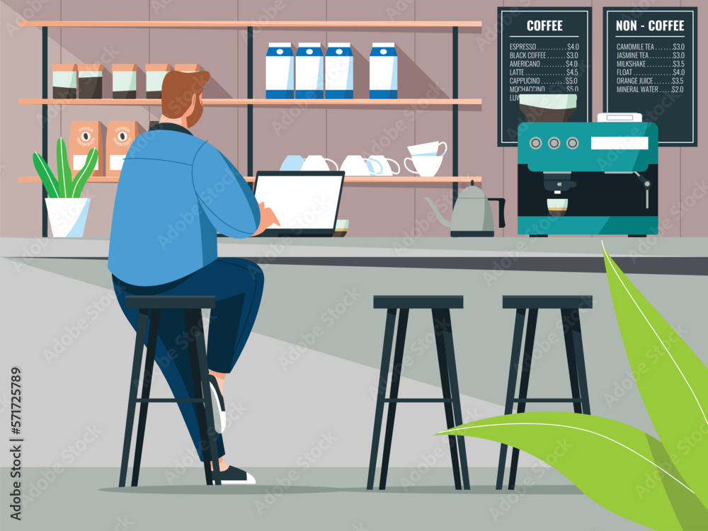 Working at Coffee Shop Vector Illustration Working at Coffee Shop Vector Illustration