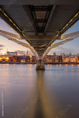 Low angle view of Millennium Bridge over River Thames, London, England, UK