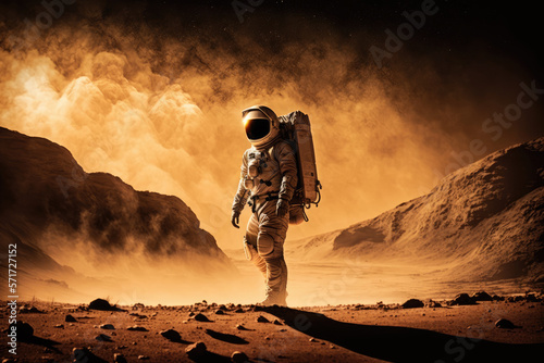 Astronaut on mars. Generative AI. photo