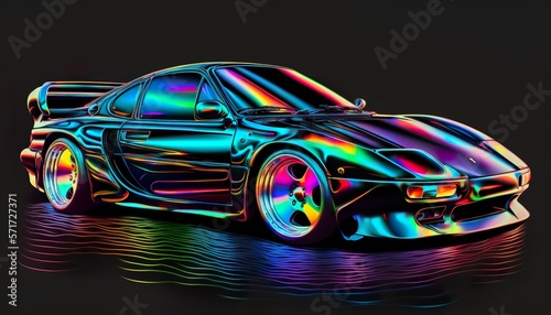 European luxury 1990s vintage classic expensive sports racing car vehicle neon synthwave vaporware retrowave black background created with generative AI technology