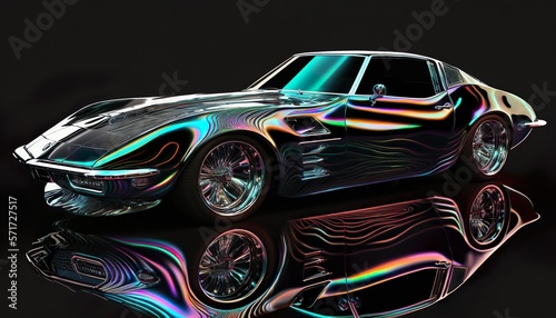 American luxury 1970s vintage classic expensive sports racing car vehicle neon synthwave vaporware retrowave black background © Silvere
